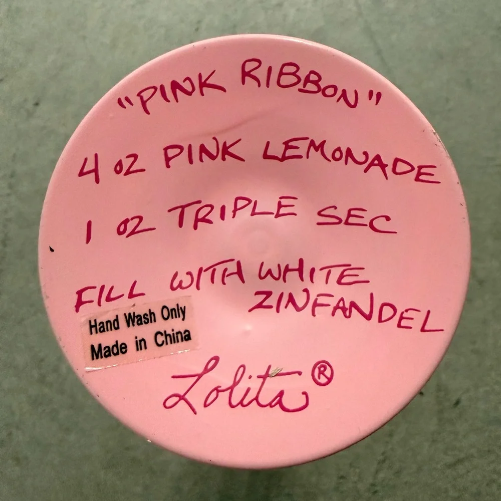 Lolita “Pink Ribbon”  Breast Cancer Awareness Hand Painted Wine Glass NWT